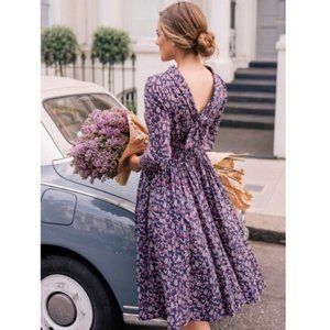 Gal Meets Glam NAVY Beth Floral V Back Dress - RARE!